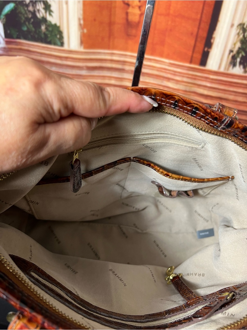 Brahmin Mini Asher Brown Pecan Croc-Embossed Leather Satchel with Strap ππΉ - Picture 16 of 17